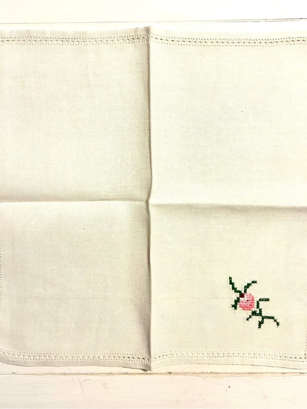 Embroidered Pink Rose Linen Napkins - Home Accents